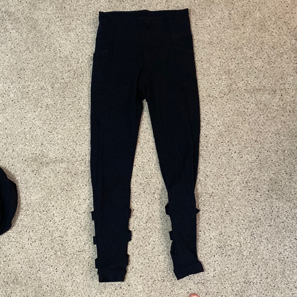 Athleta black leggings with calf details